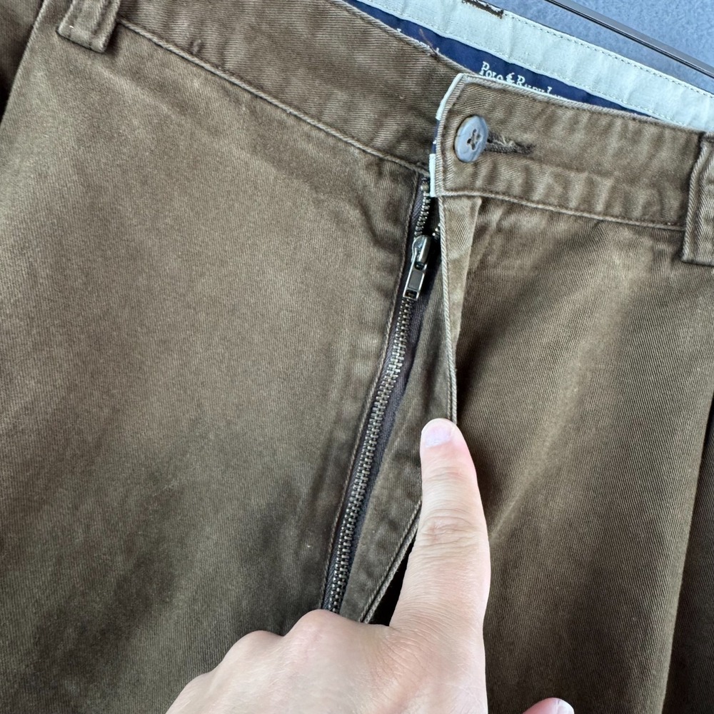 Vintage Polo Ralph Lauren Pants Mens 36x30 (Fits 35x29) Brown Pleated Cotton - Picture 4 of 16